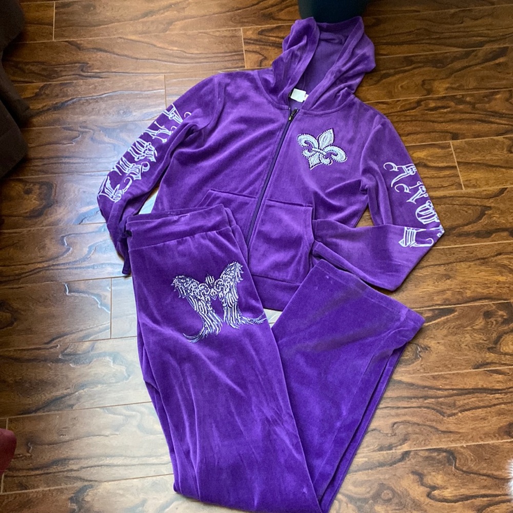 EUC purple velour track suit